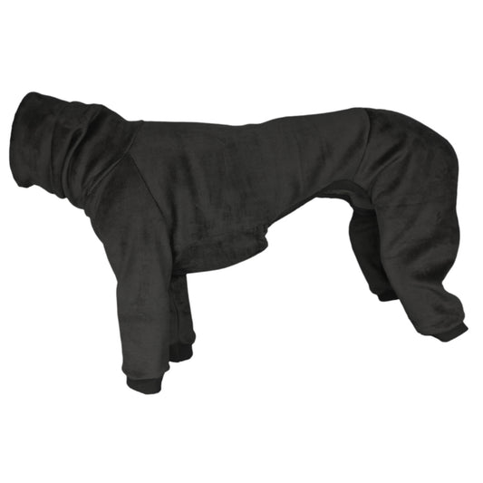 black FROST jumpsuit, minimalist Scandinavian dogwear handmade in Sweden - detailed side view